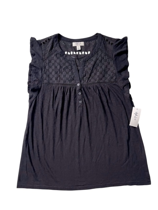Style & Co. Tops - Style & Co. Eyelet Flutter Sleeve Black Top